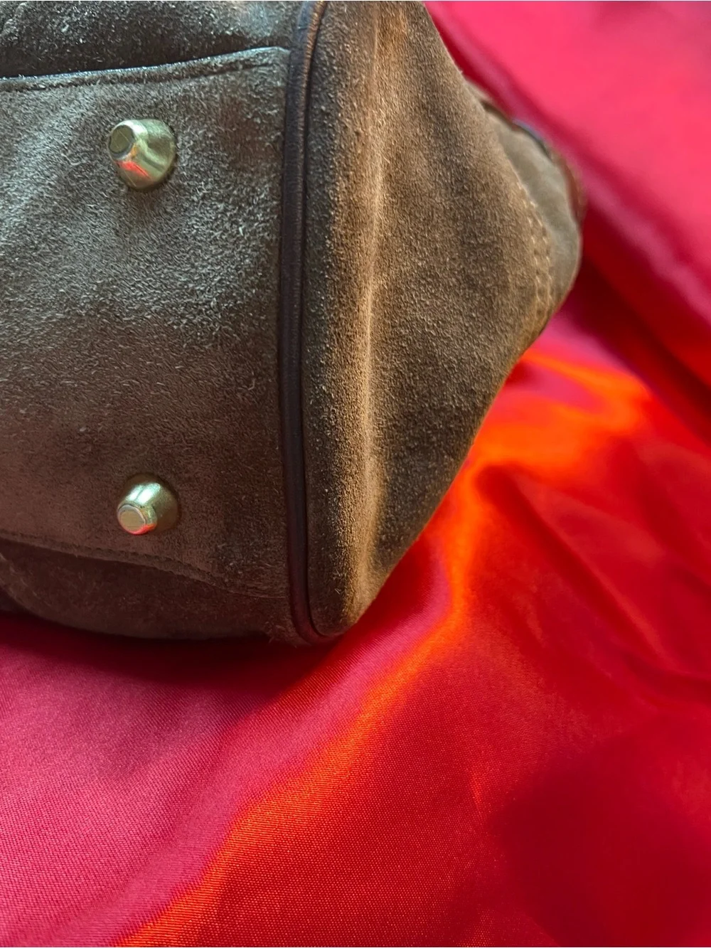 Coach Brown Suede Tote Bag with Brass Hardware